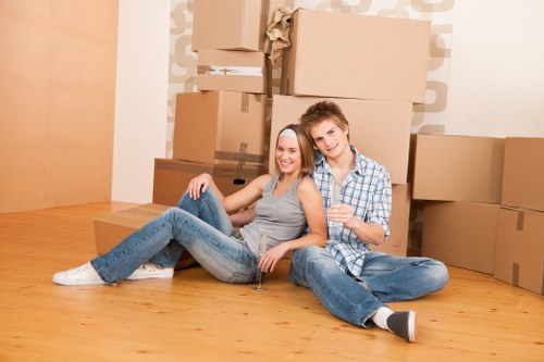 Organised packing setup for a residential or office move in West Kensington