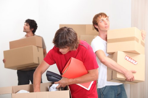 Office relocation equipment and furniture ready for commercial removals in West Kensington