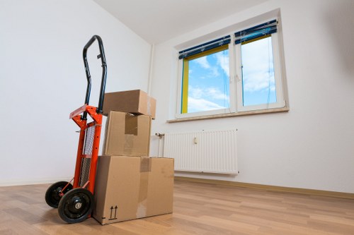 Boxes and furniture loaded into a removal truck for transport
